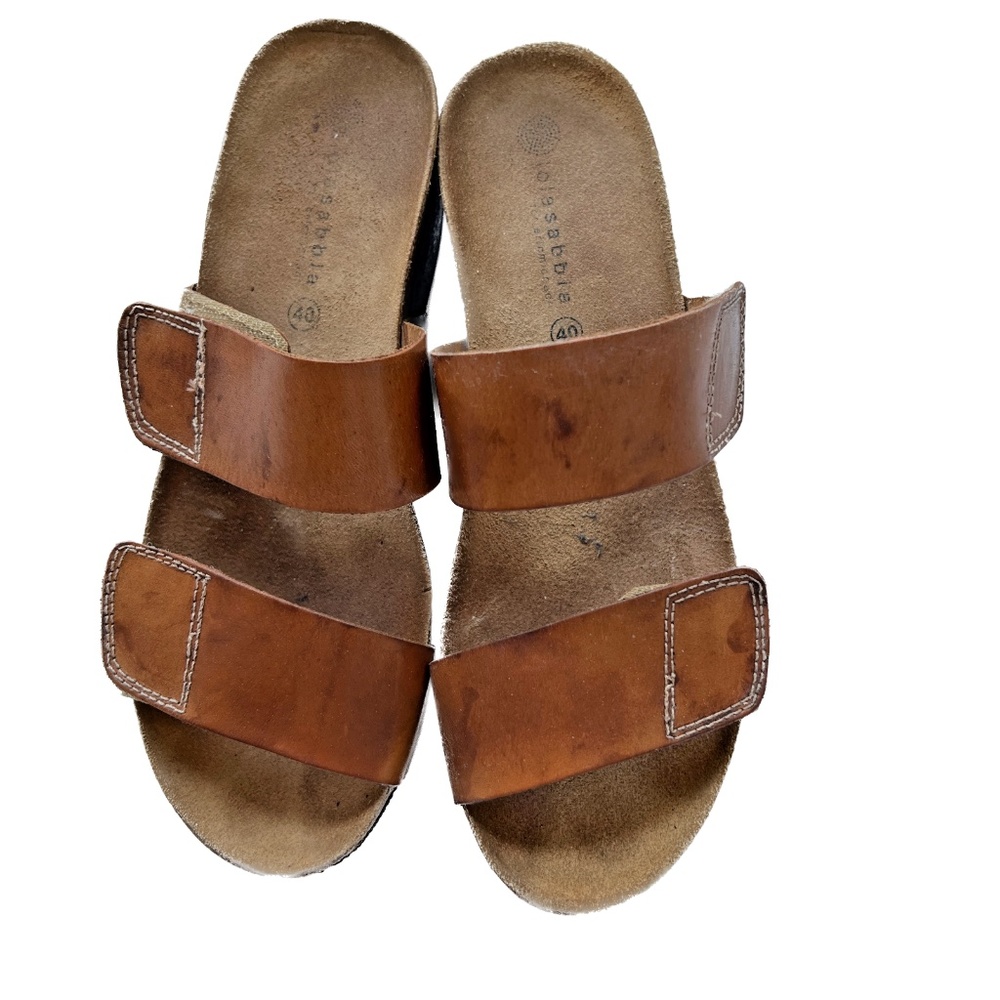 Lola Sabbia Eric Michael Cork Wedge Platform Sandals Brown Leather Women's EU 40